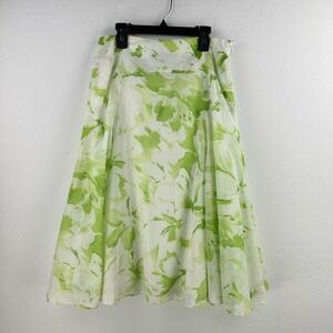 Jones‎ New York A-Line Skirt Womens 6 Green White Cotton Floral Lined Flowy
